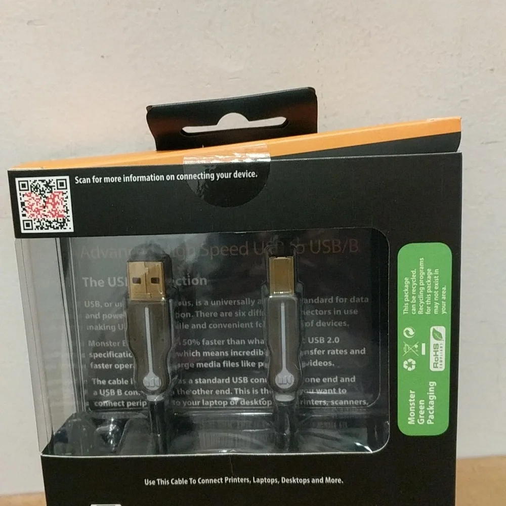 3/$36.00 MONSTER HIGH SPEED 7' USB to USB/B PRINTER CABLE 7 FT - 7 FEET BLACK🆕